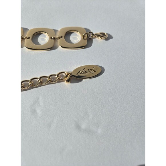 Adia Kibur Necklace Gold Tone Squares with Rhinestones Lobster Claw Clasp Adjust - Picture 6 of 7